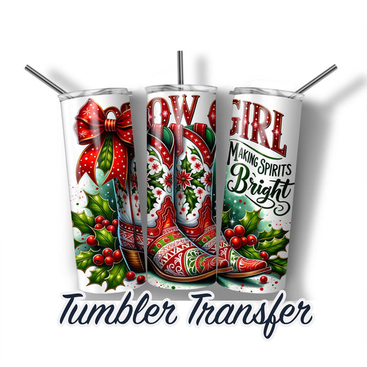 Christmas Western Boots Sublimation Transfer Print For 20oz Tumbler - 30 oz Tumbler - Ready To Press Heat Transfer, SHIPS NEXT DAY