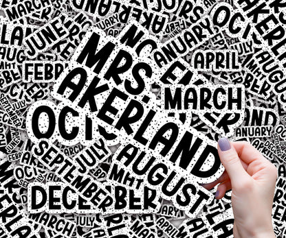 Classroom Whiteboard Magnets, Teacher Classroom Magnet, Black and White Polka Dot Theme, Mon-Fri, Jan-Feb, Homework, Teachers Name and more!