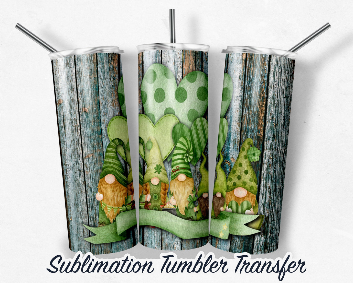 St. Patrick's Day Gnomes  Sublimation Transfer Print For 20 - 30 oz Tumblers - Ready to Press - Heat Transfers