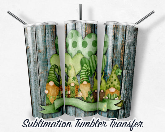 St. Patrick's Day Gnomes  Sublimation Transfer Print For 20 - 30 oz Tumblers - Ready to Press - Heat Transfers