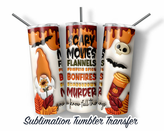 3d Puff Inflated Fall  Sublimation Transfer Print For 20 oz Tumbler - 30 oz Skinny Tumbler - Ready To press - Heat Transfers