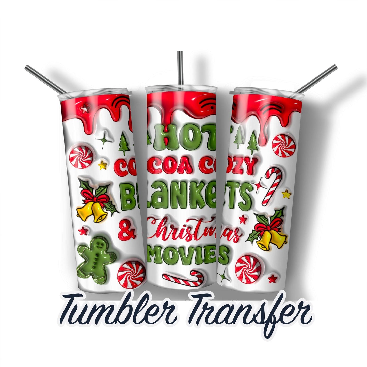 3D Puff Christmas Ready to Press Sublimation Transfer Print 20 oz - 30 oz Tumblers  Ships Next Day