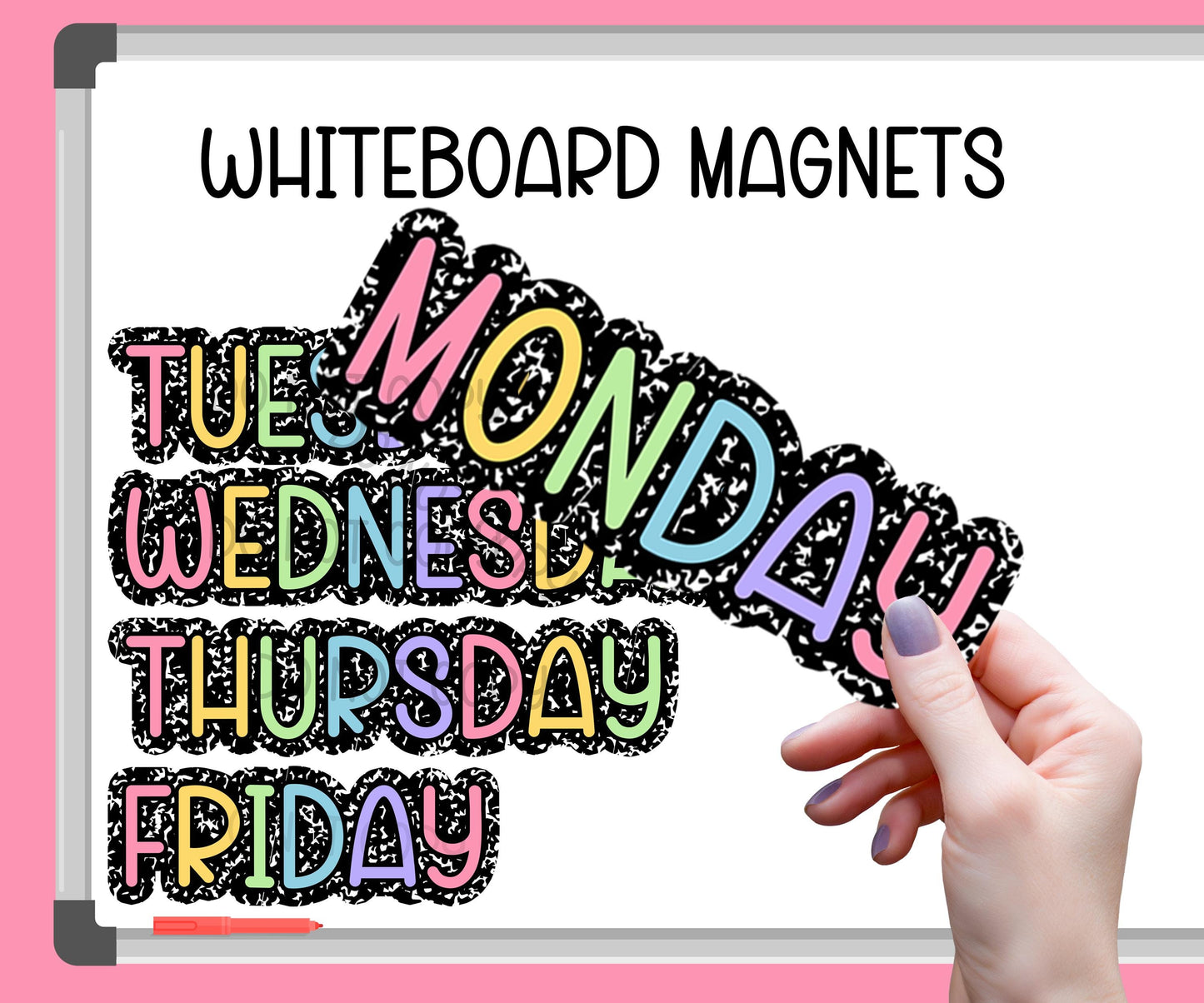 Days of the Week whiteboard Magnets, Teacher Rainbow Classroom Decor, Approx 3in x 10in, Custom classroom magnets, Monday - Friday or Custom
