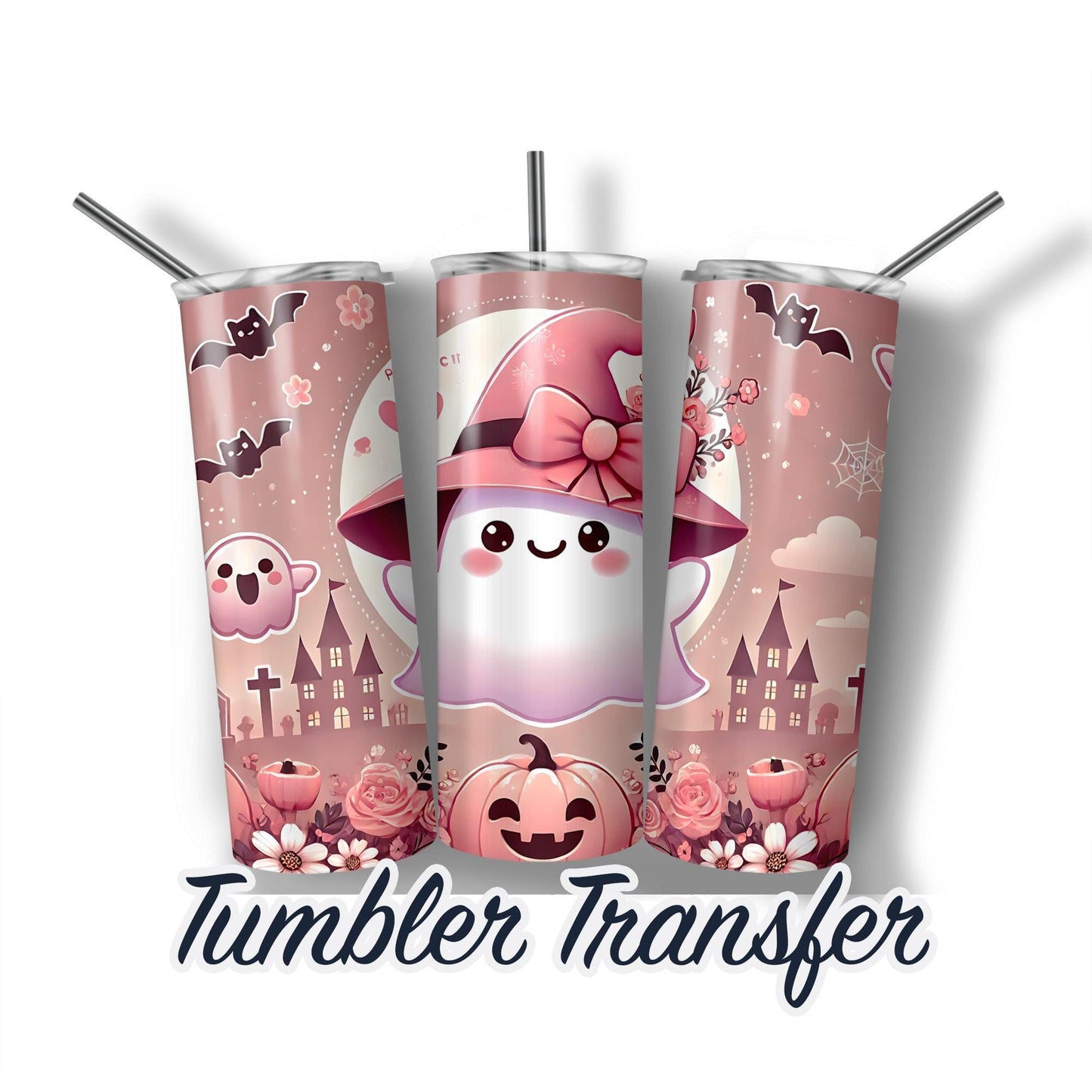 Halloween Ghost  Sublimation Transfer Print For 20 oz Tumblers - 30 oz Tumblers - Ready To press Transfers - Ships Next Day