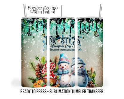 Snowflake Cafe Christmas Cocoa Sublimation Tumbler Transfer Print 20oz Tumbler, Ready To press Heat Transfer SHIPS NEXT DAY