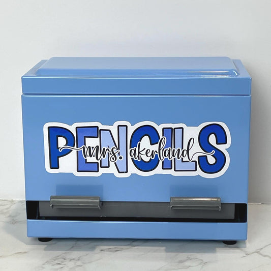 Custom Pencil Dispenser Vinyl Decal  or Magnetic Decal Personalized with a name