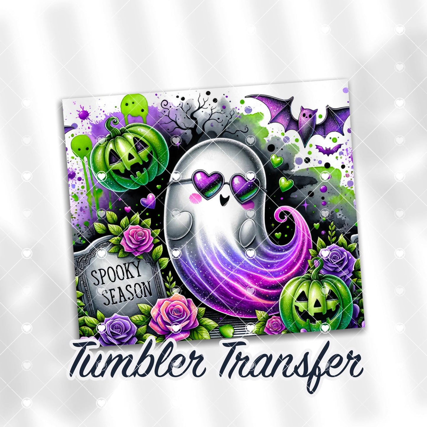 Ghost Halloween Sublimation Transfer Print For 20 oz - 30 oz Tumbler - Ready To Press Heat Transfers Ships Next Day -NOT A DIGITAL