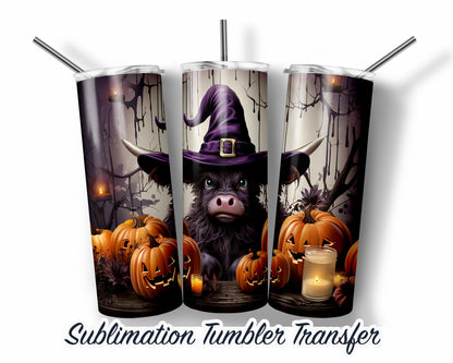 Highland Cow Halloween  Sublimation Transfer Print For 20 oz Tumblers - 30 oz Tumblers - Ready To press - Heat Transfers