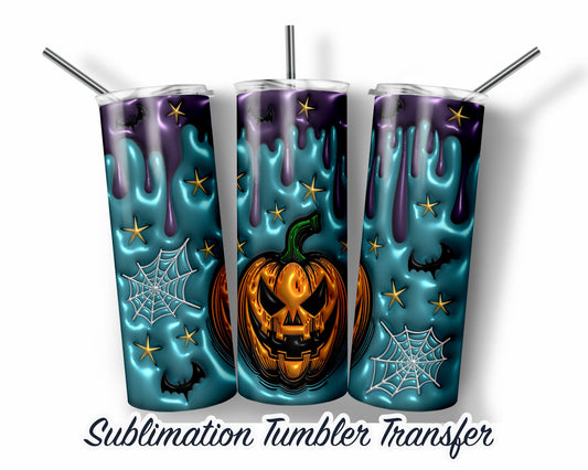 Jack-o-lantern Puff Inflated Effect Halloween Sublimation Transfer Print For 20 oz Tumblers - 30 oz Tumblers - Ready To press Heat Transfers