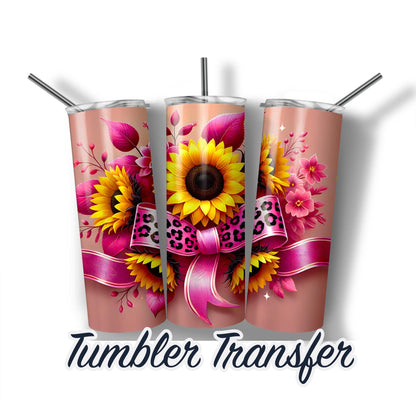 Pink Ribbon and Sunflowers Ready to Press Sublimation Transfer Print 20 oz - 30 oz Tumblers  Ships Next Day