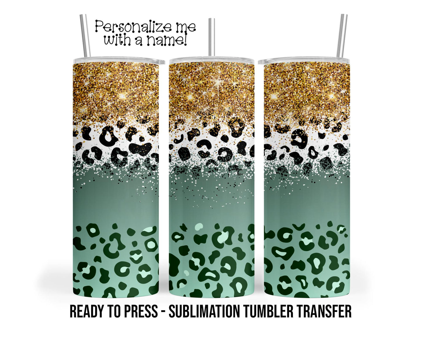 Faux Glitter Leopard Sublimation Tumbler Transfer Print 20oz Skinny Tumbler, Ready To press Heat Transfer