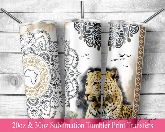 Leopard -  Sublimation Transfer Print For 20 oz - 30 oz Skinny Tumbler - Ready To press - Heat Transfer