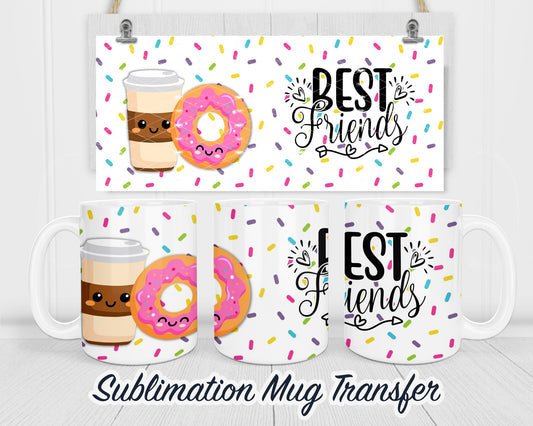 Donuts and Coffee - Sublimation Transfer Print For 11 oz - 15 oz Mugs - Ready To press - Heat Transfer SHIPS NEXT DAY