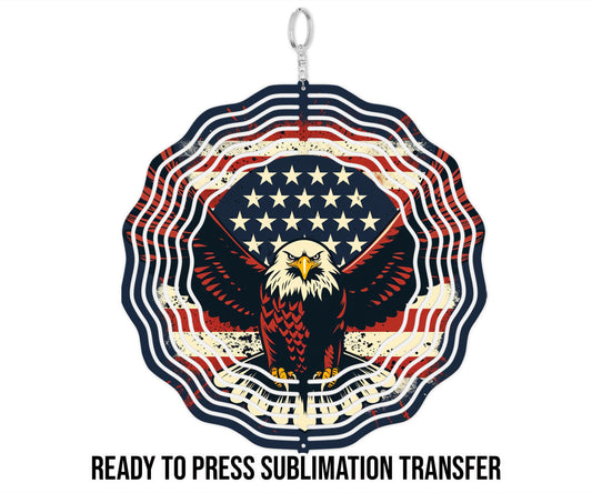 Patriotic Eagle Wind Spinner Sublimation Ready To press Heat Transfer SHIPS NEXT DAY
