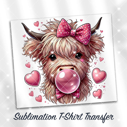 Highland Cow Valentines Sublimation Shirt Transfer, Ready to Press, SHIPS NEXT DAY