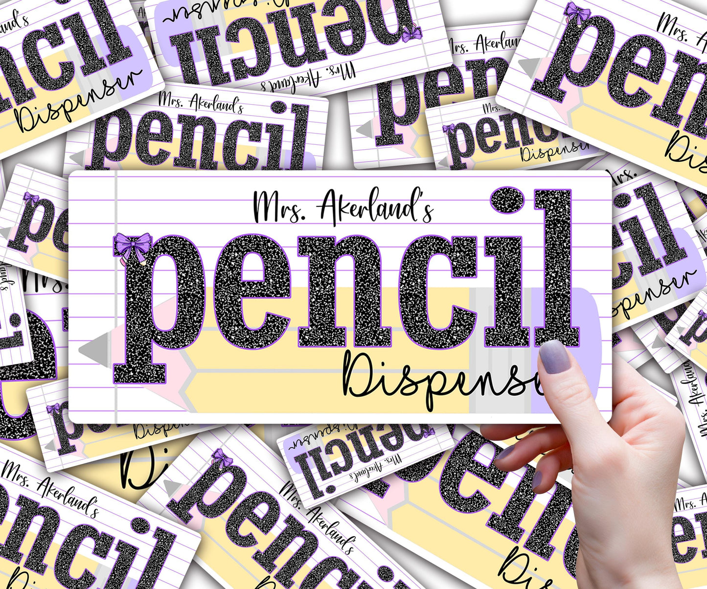 Lavender Pencil Dispenser Waterproof Vinyl Decal OR Magnetic Decal Personalized with a name, Pastel Pencil Theme, Teacher Appreciation Gift