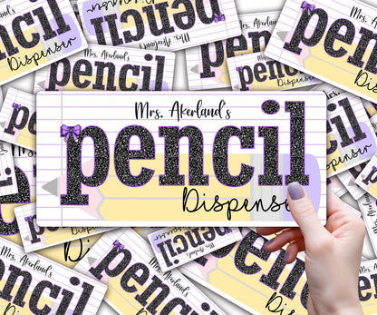 Lavender Pencil Dispenser Waterproof Vinyl Decal OR Magnetic Decal Personalized with a name, Pastel Pencil Theme, Teacher Appreciation Gift