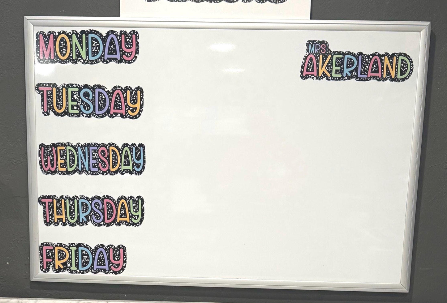 Days of the Week whiteboard Magnets, Teacher Rainbow Classroom Decor, Approx 3in x 10in, Custom classroom magnets, Monday - Friday or Custom