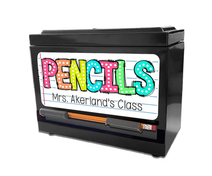Custom Pencil Dispenser Vinyl Decal Personalized with a name, Waterproof Decal, Rainbow Theme, Teacher Appreciation Approx. 3.5x7.5 inches