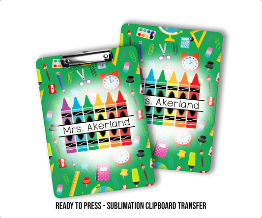 Green Crayon Theme Sublimation Clipboard Ready to Press Transfer with personalization SHIPS NEXT DAY