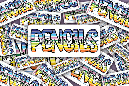 Custom Pencil Dispenser Vinyl Decal Personalized with a name, Waterproof Decal, Rainbow Theme, Teacher Appreciation Approx. 3.5x7.5 inches