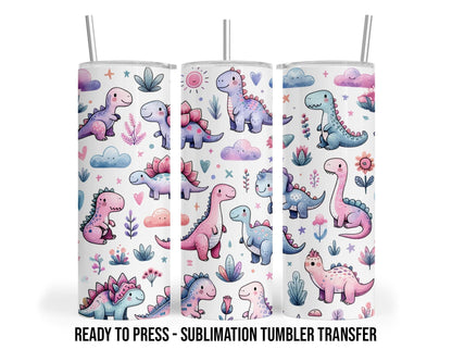 Dinosaur Sublimation Transfer Print For 20 oz - 30 oz Skinny Tumbler - Ready To press - Heat Transfers SHIPS NEXT DAY