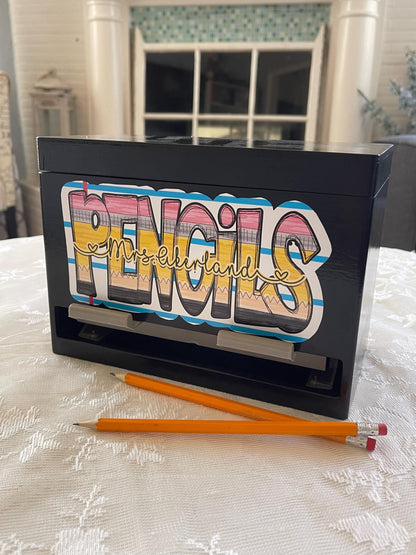 Custom Pencil Dispenser Vinyl Decal or Magnetic Decal Personalized with a name
