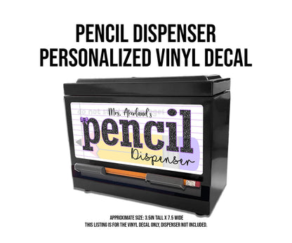 Lavender Pencil Dispenser Waterproof Vinyl Decal OR Magnetic Decal Personalized with a name, Pastel Pencil Theme, Teacher Appreciation Gift