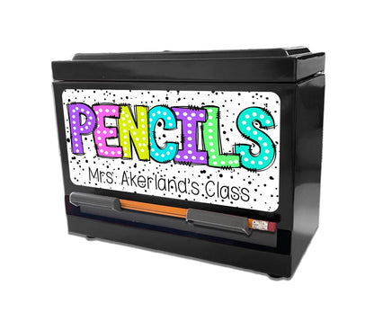 Pencil Dispenser Vinyl Decal Personalized with a name Waterproof Vinyl Decal for Teacher's Classroom Pencil Dispensers, Rainbow Colors