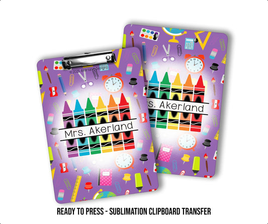 Purple Crayon Theme Sublimation Clipboard Ready to Press Transfer with personalization SHIPS NEXT DAY