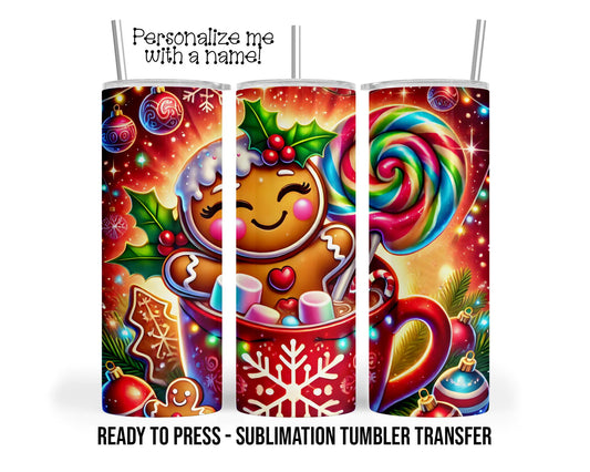 Gingerbread Hot Cocoa Christmas Sublimation Tumbler Transfer Print 20oz Tumbler, Ready To press Heat Transfer SHIPS NEXT DAY