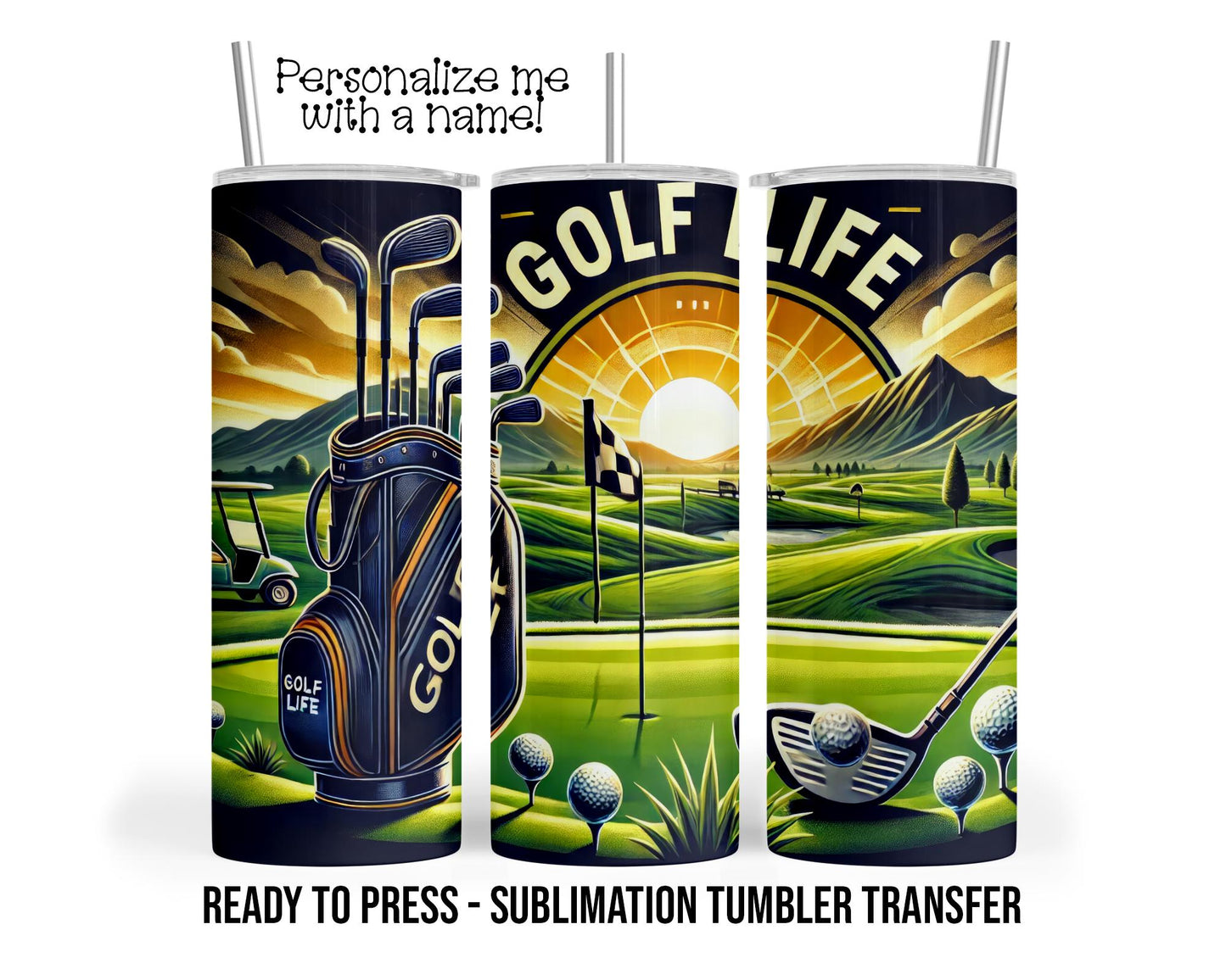 Golf Sublimation Transfer Print For 20 oz Tumbler - 30 oz  Tumbler - Ready To press - Heat Transfers