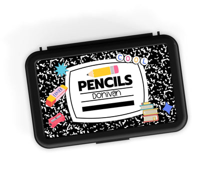 Custom Decal for Pencil Box Personalized with Name, 3.9 tall x 6.8 wide, Waterproof Decals for Students, Classroom Sticker Composition Book
