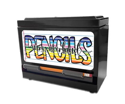 Custom Pencil Dispenser Vinyl Decal Personalized with a name, Waterproof Decal, Rainbow Theme, Teacher Appreciation Approx. 3.5x7.5 inches