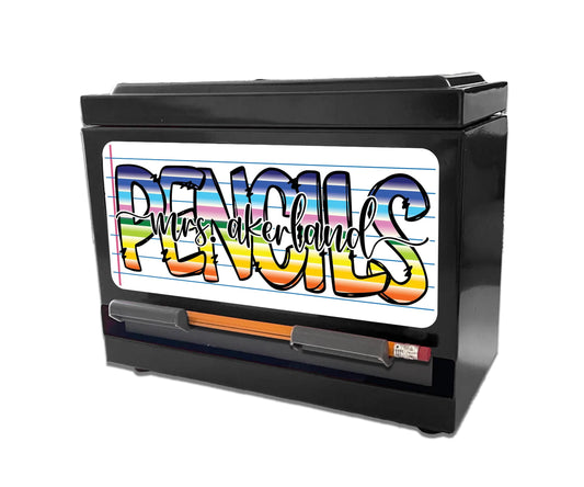 Custom Pencil Dispenser Vinyl Decal Personalized with a name, Waterproof Decal, Rainbow Theme, Teacher Appreciation Approx. 3.5x7.5 inches