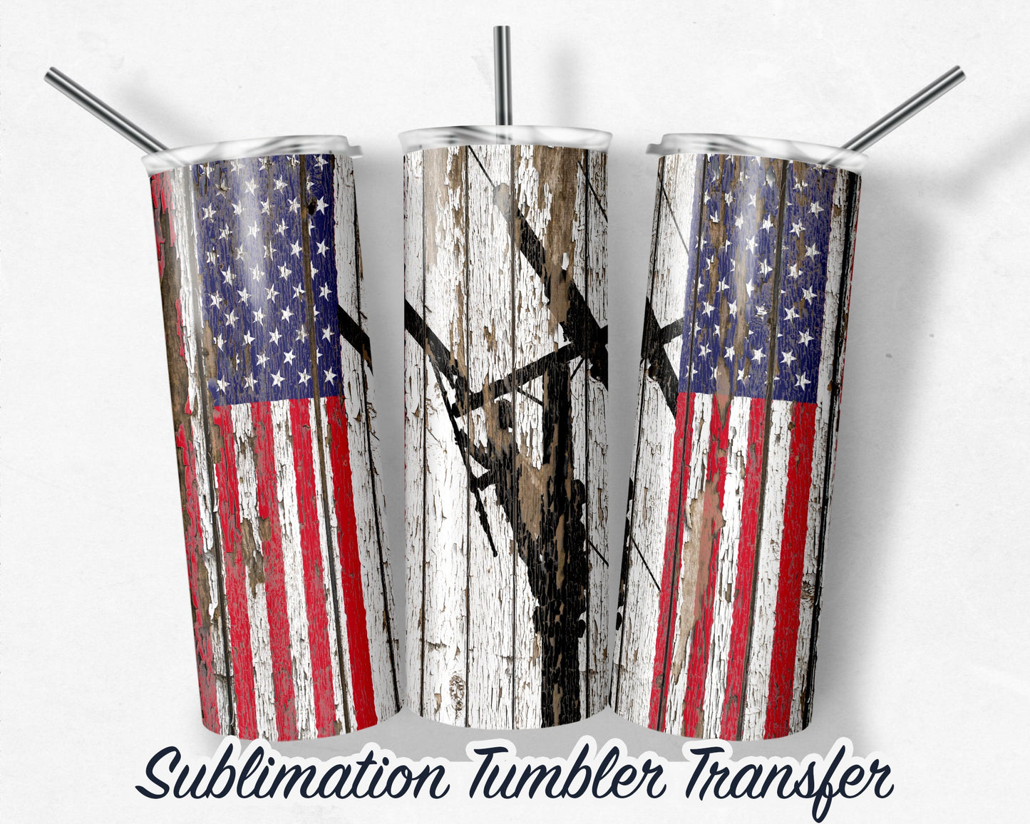 American Flag Lineman -  Sublimation Transfer Print For 20 oz Tumblers - 30 oz Tumblers - Ready To press - Heat Transfers SHIPS NEXT DAY