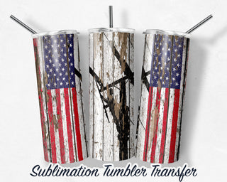 American Flag Lineman -  Sublimation Transfer Print For 20 oz Tumblers - 30 oz Tumblers - Ready To press - Heat Transfers SHIPS NEXT DAY