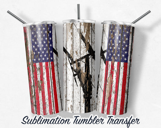 American Flag Lineman -  Sublimation Transfer Print For 20 oz Tumblers - 30 oz Tumblers - Ready To press - Heat Transfers SHIPS NEXT DAY
