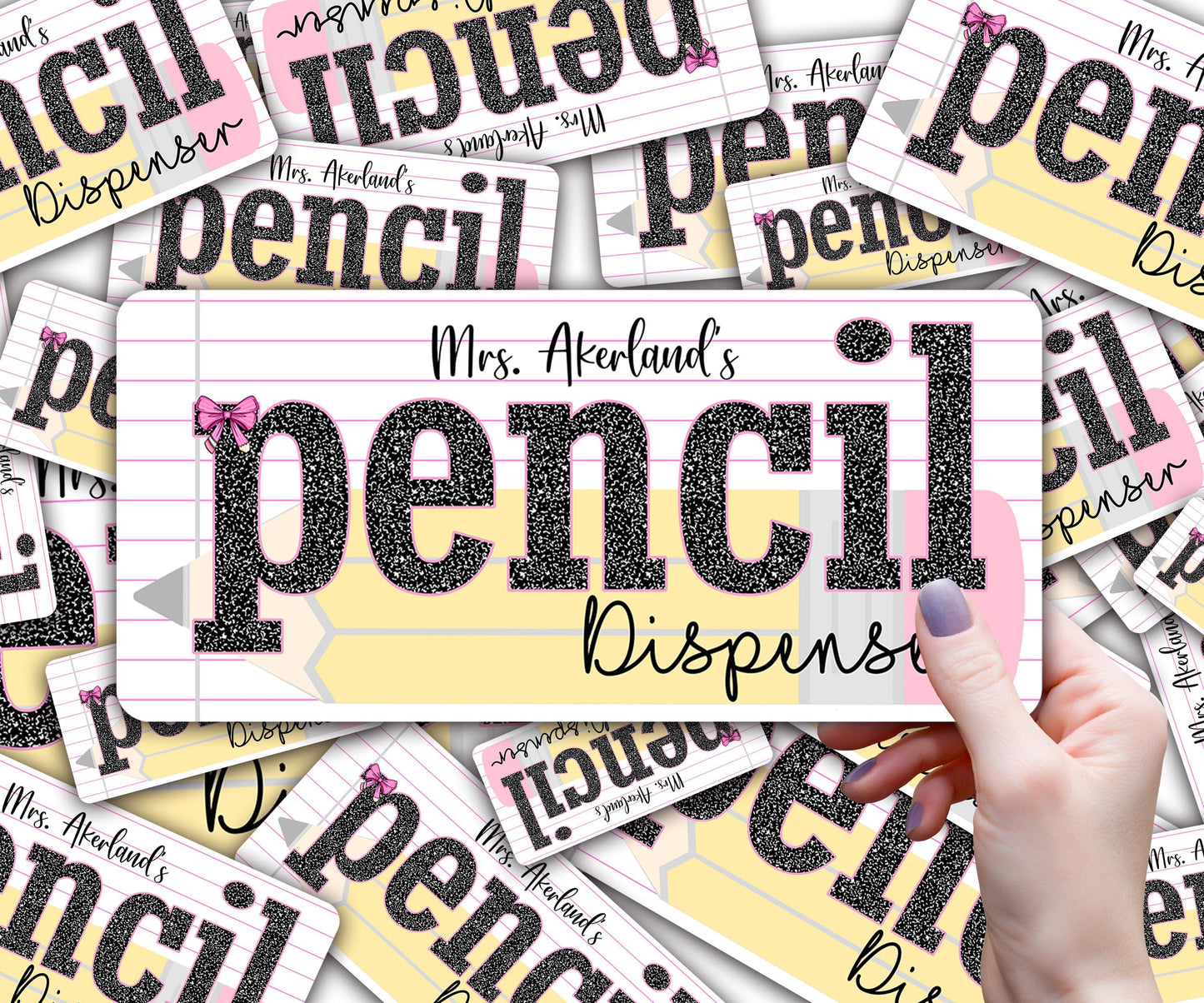 Custom Pencil Dispenser Waterproof Vinyl Decal OR Magnetic Decal Personalized with a name,  Pastel Pencil Theme, Teacher Appreciation Gift