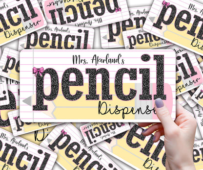 Custom Pencil Dispenser Waterproof Vinyl Decal OR Magnetic Decal Personalized with a name,  Pastel Pencil Theme, Teacher Appreciation Gift