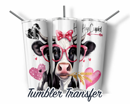 Valentine  Sublimation Transfer Print For 20 - 30 oz Tumblers - Ready to Press - Heat Transfers - Cow with Eye Glasses