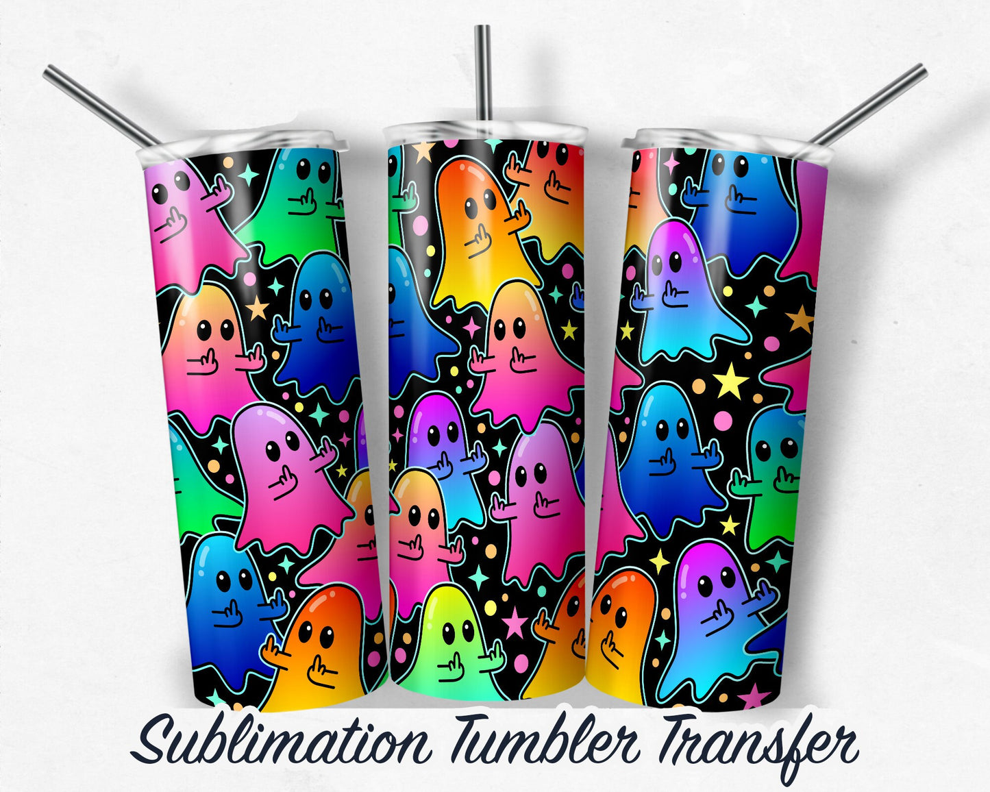 Halloween Ghost Sublimation Transfer Print For 20 oz Skinny Tumbler - 30 oz Skinny Tumbler - Ready To press - Heat Transfers - Fast Shipping