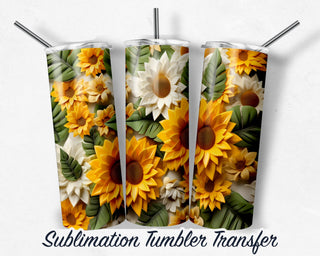3D Sunflower Tumbler Sublimation Transfer | 20 oz & 30 oz