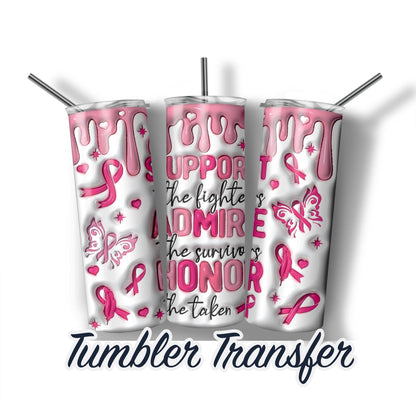 3D Puff Breast Cancer Ready to Press Sublimation Transfer Print 20 oz - 30 oz Tumblers  Ships Next Day