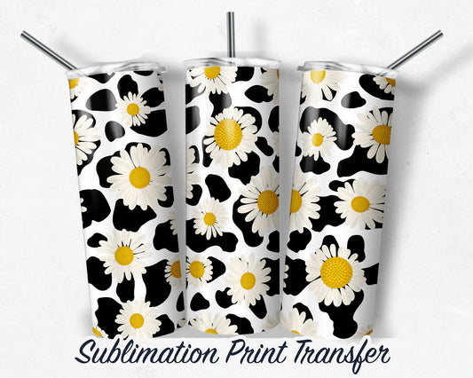 Cow Hide and Sunflowers  Sublimation Transfer Print For 20 oz Tumbler - 30 oz Skinny Tumbler - Ready To press Heat Transfers SHIPS NEXT DAY