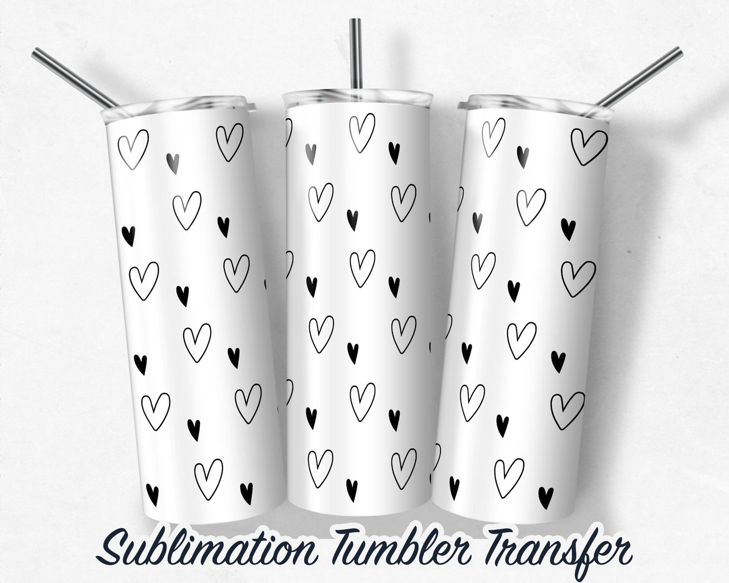 Mono Hearts Tumbler  Sublimation Transfer Print For 20 oz Tumbler - 30 oz Tumbler - Ready to Press - Heat Transfer SHIPS NEXT DAY