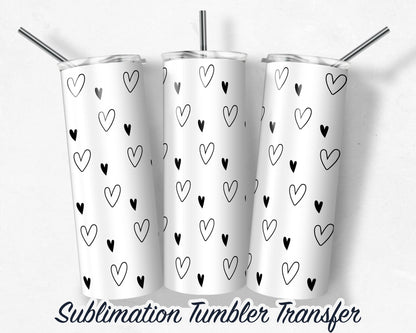 Mono Hearts Tumbler  Sublimation Transfer Print For 20 oz Tumbler - 30 oz Tumbler - Ready to Press - Heat Transfer SHIPS NEXT DAY
