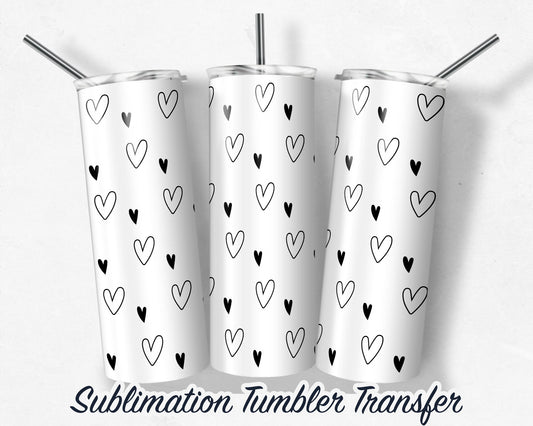 Mono Hearts Tumbler  Sublimation Transfer Print For 20 oz Tumbler - 30 oz Tumbler - Ready to Press - Heat Transfer SHIPS NEXT DAY