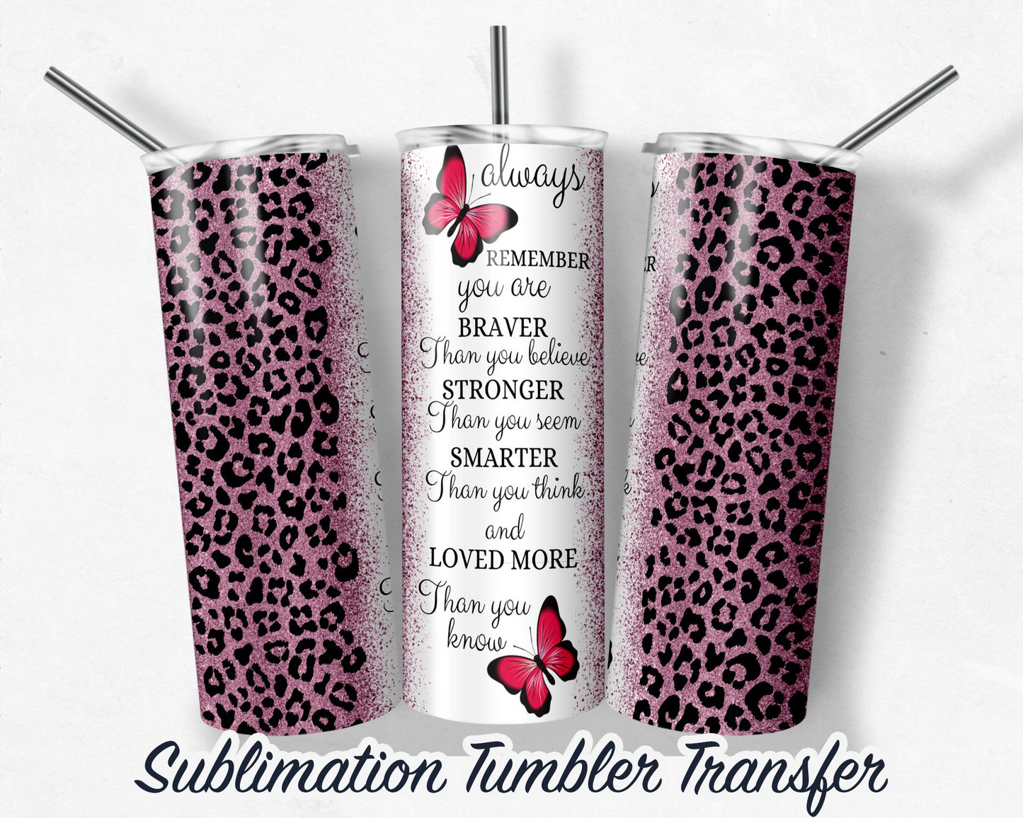 Cheetah Butterfly  Sublimation Transfer Print For 20 oz - 30 oz Skinny Tumbler - Ready To Press Heat Transfers SHIPS NEXT DAY