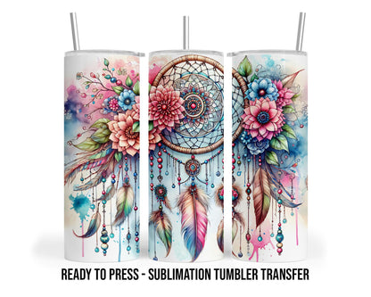 Dream Catcher Sublimation Transfer Print For 20 oz - 30 oz Skinny Tumbler - Ready To press - Heat Transfers SHIPS NEXT DAY